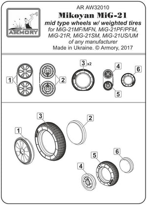 Armory Models AW32010 Mikoyan MiG-21 Fishbed wheels w/ weighted tires, mid 1/32 – imagen 7