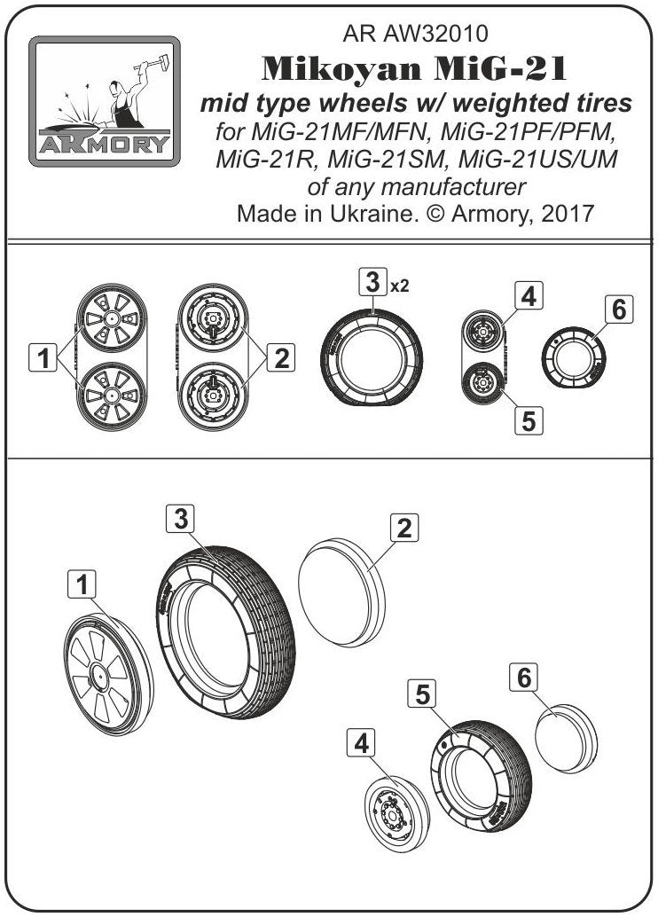 Armory Models AW32010 Mikoyan MiG-21 Fishbed wheels w/ weighted tires, mid 1/32 – imagen 7