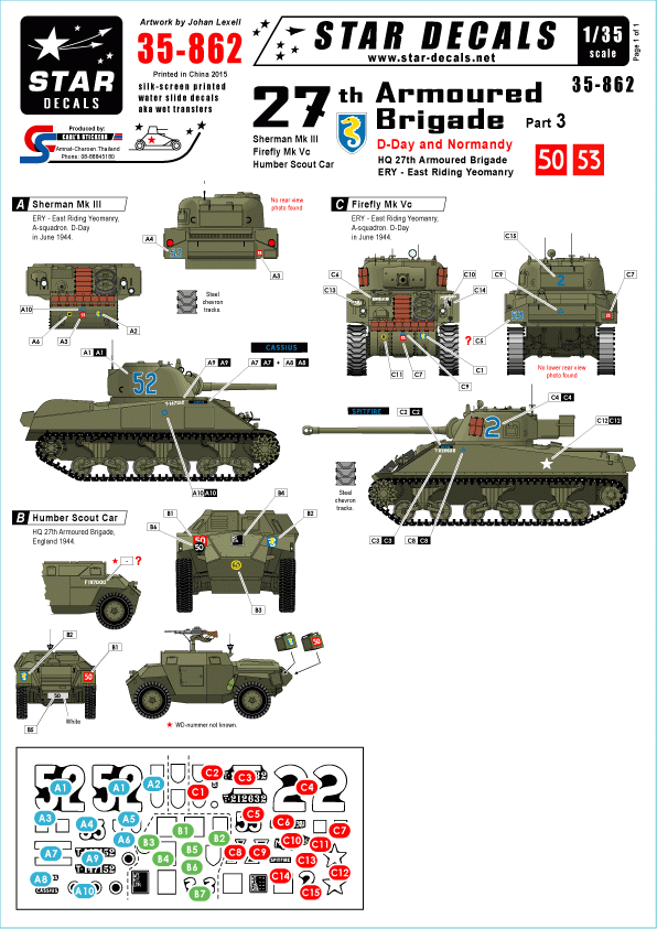 Star Decals 35-862 27th Armored Brigade #3 1/35