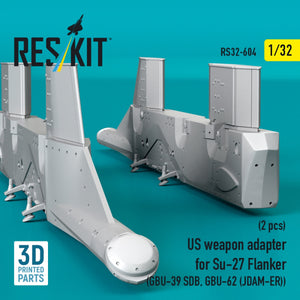 RESKIT RS32-0604 US weapon adapter for Su-27 Flanker (2 pcs) (GBU-39 SDB, GBU-62 (JDAM-ER)) (3D Printed) 1/32