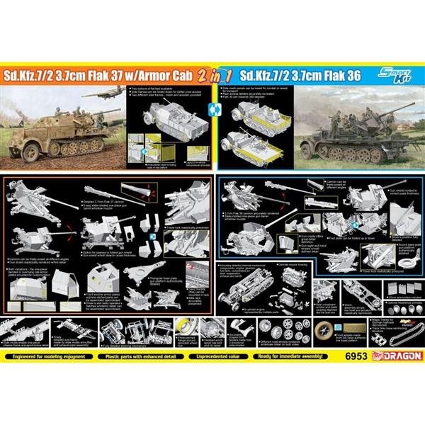 Dragon 6953 Sd.Kfz.7/2 3.7cm Flak37 w/Armored Cab x Sd.Kfz.7/2 3.7cm Flak36 (2in1) 1/35 – Bild 2
