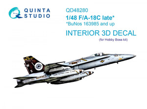 Quinta Studio QD48280 F/A-18C late 3D-Printed &amp;amp; coloured Interior on decal paper (HobbyBoss) 1/48