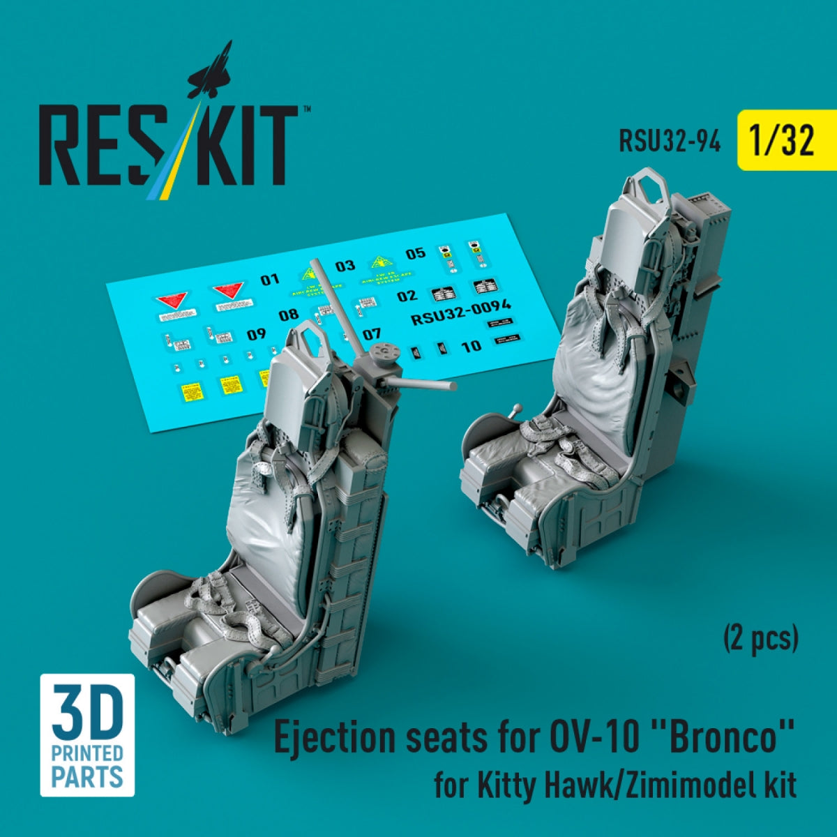 Sièges éjectables RESKIT RSU32-0094 pour OV-10 « Bronco » (2 pièces) pour maquette Kitty Hawk/Zimimodel (impression 3D) au 1/32