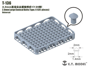 E.T. Model T-136 2.0mm Large Conical Bolts Type.1 120 pieces