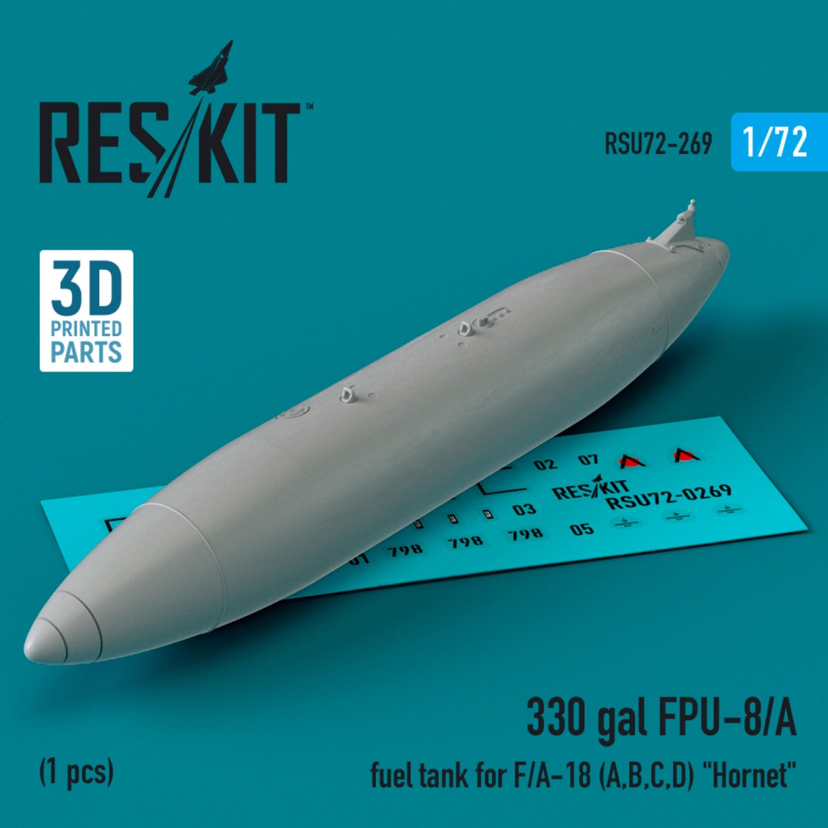 RESKIT RSU72-0269 330 Gallon FPU-8/A fuel tank for F/A-18 (A,B,C,D) "Hornet" (1 pcs) (3D printed) 1/72