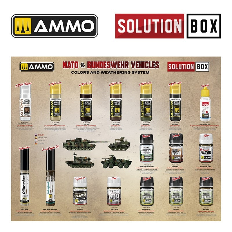 AMMO of Mig Jimenez 7731 SOLUTION BOX 26 – NATO &amp;amp; BUNDESWEHR Vehicles - Colors and Weathering System – imagen 3