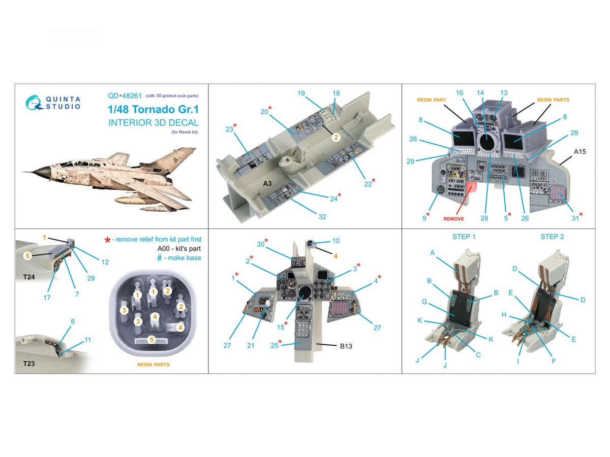 Intérieur imprimé en 3D et coloré sur papier décalcomanie (Revell) pour le Tornado GR.1 de Quinta Studio QD+48261 (avec pièces en résine imprimées en 3D) à l&amp;#39;échelle 1/48. – image 2