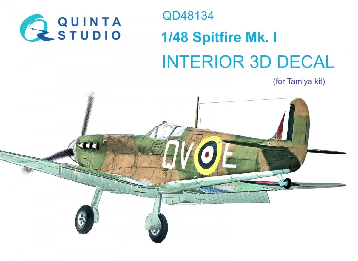 Quinta Studio QD48134 Spitfire Mk.I 3D-Printed &amp;amp; coloured Interior on decal paper (Tamiya) 1/48