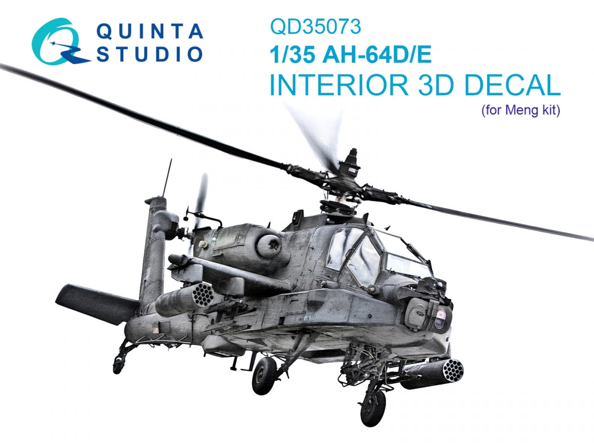 Quinta Studio QD35073 AH-64D/E 3D-Printed & coloured Interior on decal paper (Meng) 1/35