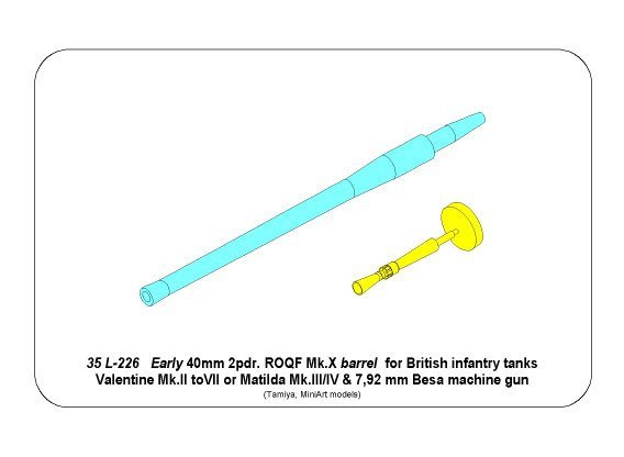 Canon Aber 35L-226 Early pour Valentine Mk.II à VII ou Matilda Mk.III/IV avec canon de mitrailleuse Besa (1/35) – image 2