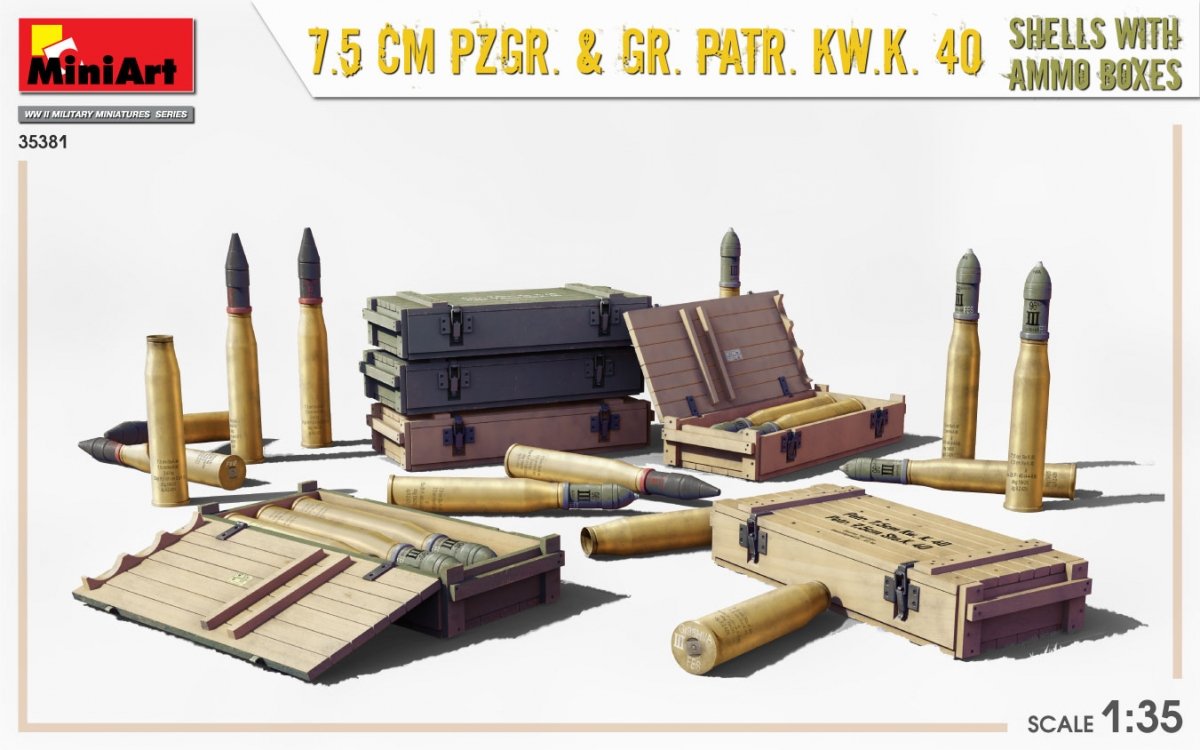 MiniArt 35381 7.5cm PzGr. &amp;amp; Gr. KwK 40 Shells w/ Ammo Boxes 1/35 – imagen 2