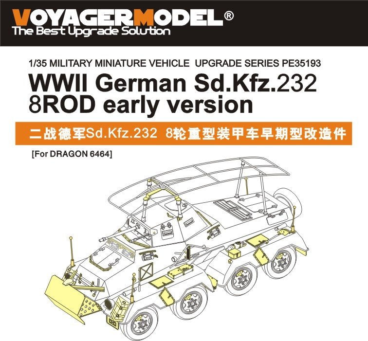 Maquette Voyager PE35193 Sd.Kfz.232 8 ROD allemand de la Seconde Guerre mondiale, version initiale, pour kit TAMIYA au 1/35