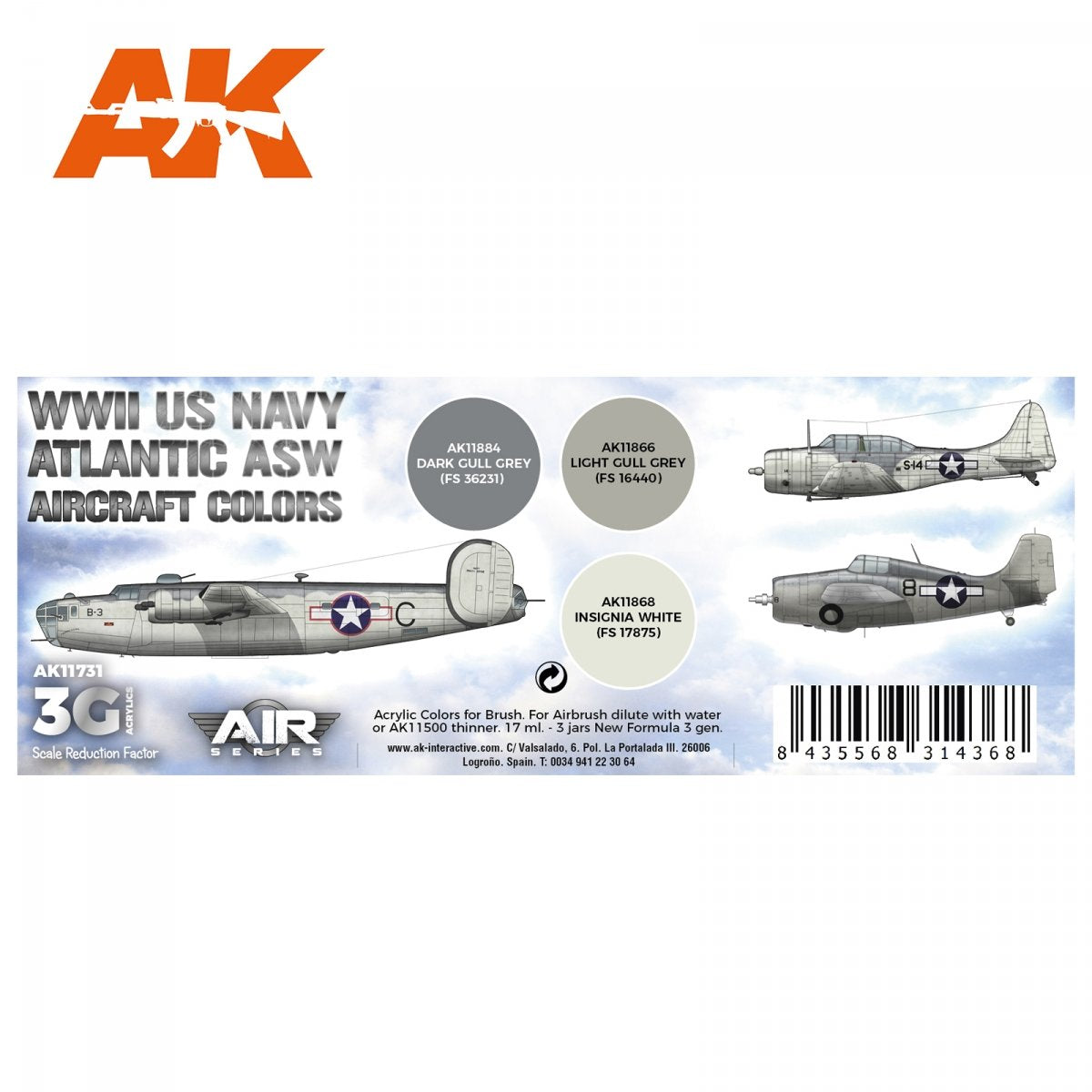 AK Interactive AK11731 WWII US NAVY ASW AIRCRAFT COLORS 3x17 ml – Bild 2