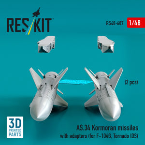 RESKIT RS48-0607 AS.34 Kormoran missiles with adapters (2 pcs) (for F-104G, Tornado IDS) (3D Printed) 1/48