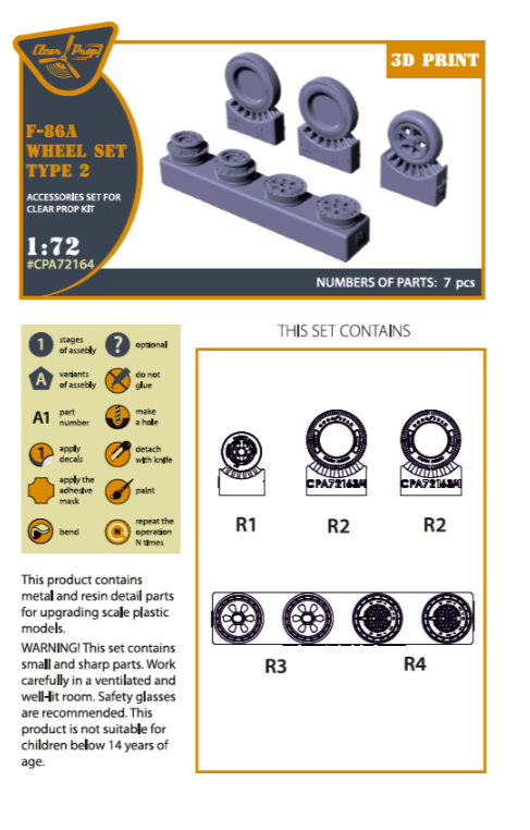 Clear Prop! CPA72164 F-86A wheel set type 2 for CP kits 1/72 – imagen 2