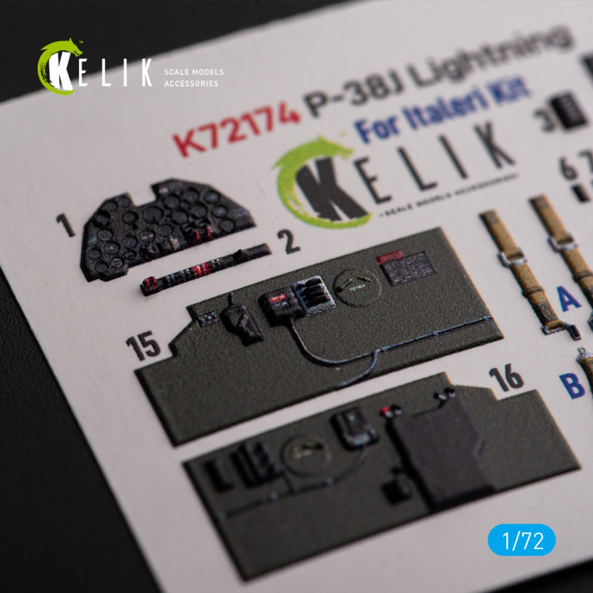 Kelik K72174 Р-38J "Lightning" - interior 3D decals for Italeri/Academy kit 1/72