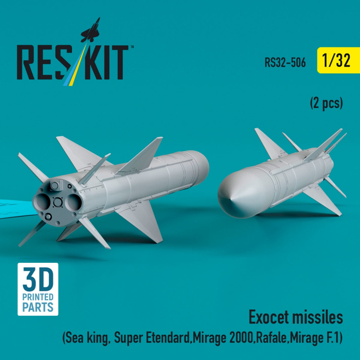 RESKIT RS32-0506 Exocet missiles (2 pcs) (Sea King, Super Etendard, Mirage 2000, Rafale, Mirage F.1) (3D Printed) 1/32 – Bild 2