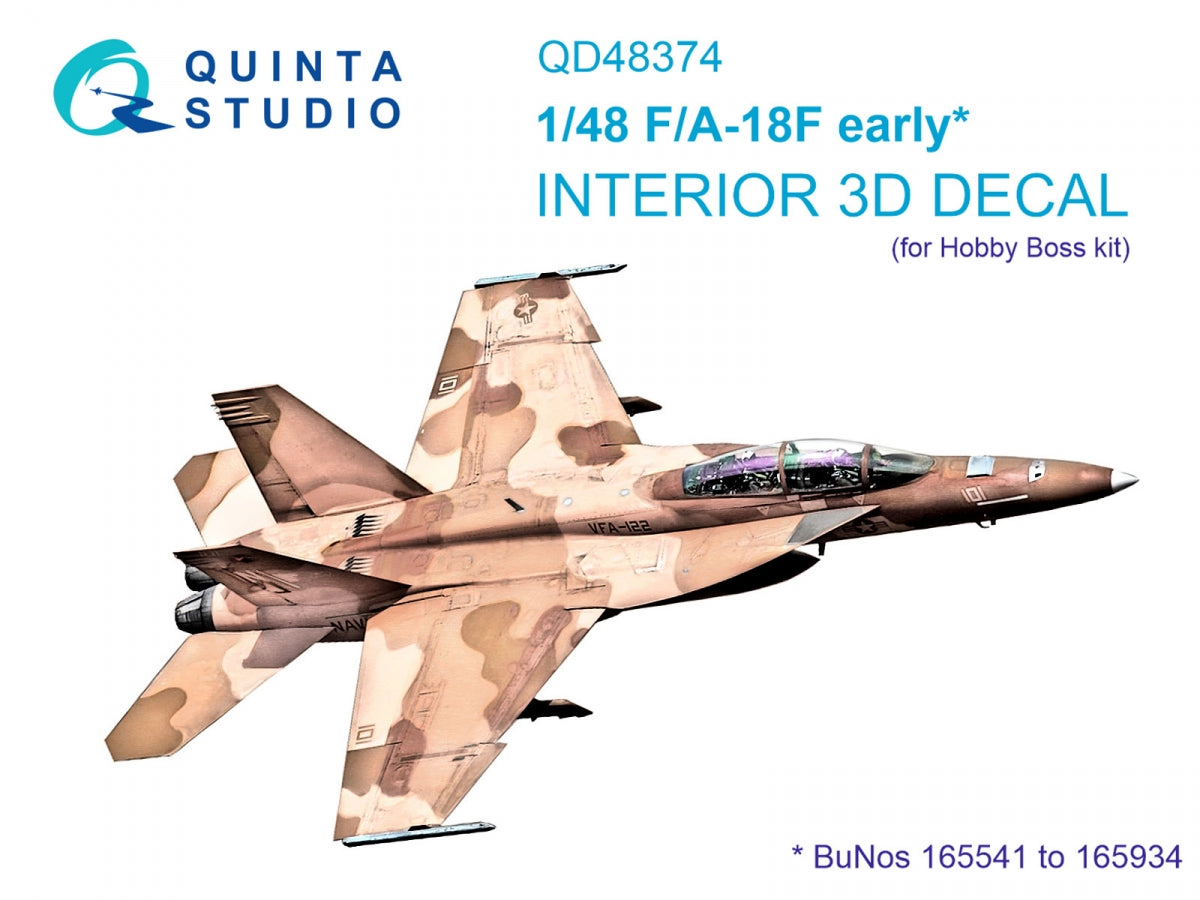 Quinta Studio QD48374 F/A-18F early 3D-Printed &amp;amp; colored Interior on decal paper (Hobby Boss) 1/48