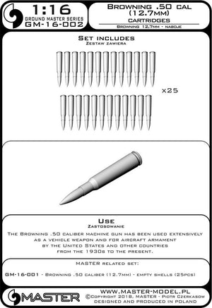 Master GM-16-002 Browning .50 caliber (12,7mm) - naboje (25sztuk) 1/16 – imagen 4
