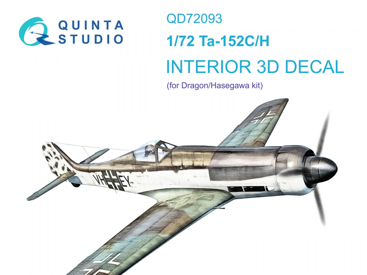 Quinta Studio QD72093 Ta 152C/H 3D-Printed &amp; colored Interior on decal paper (Dragon) 1/72