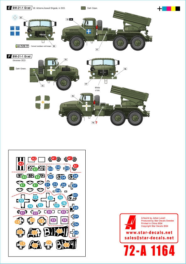 Star Decals 72-A1164 War in Ukraine 21 Ukrainian Big Guns and Rocket Artillery. 2S1 Gvostika, 2S9 Nona, 2S19 Msta-s, TOS-1 and BM-21 Grad 1/72 – imagen 2