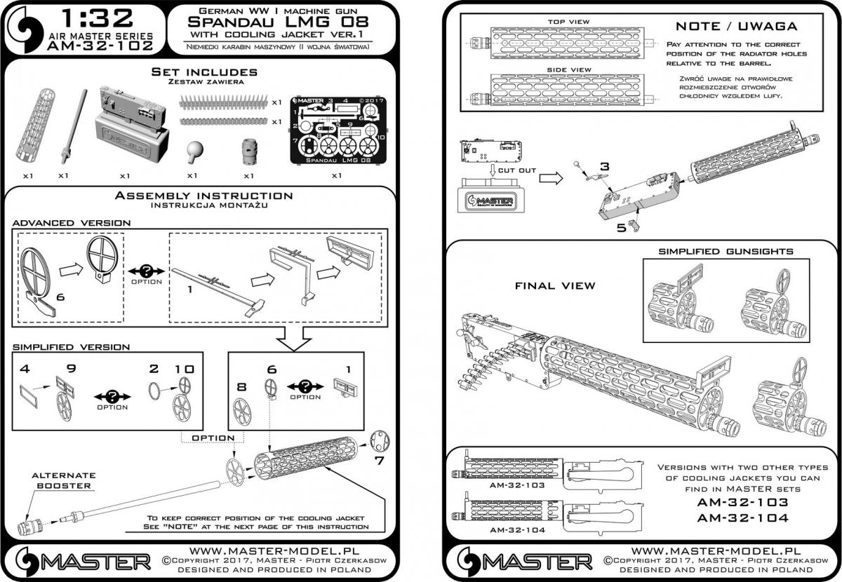 Master AM-32-102 German WWI Machine Gun Spandau LMG 08 with Cooling Jacker ver.1 1/32 – immagine 5