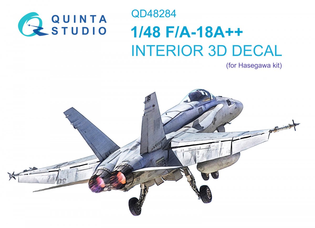 Quinta Studio QD48284 F/A-18A++ 3D-Printed &amp;amp; coloured Interior on decal paper (Hasegawa) 1/48