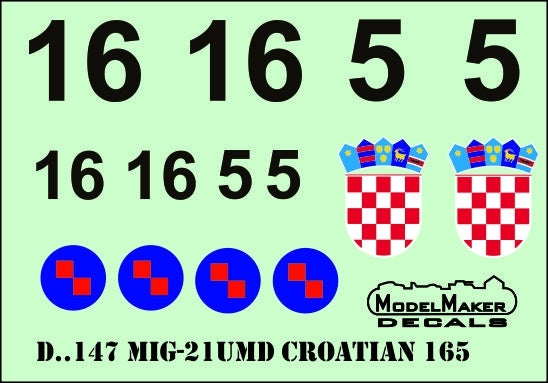 ModelMaker Decals D48147 MiG-21UMD CROATIAN 165 Display Plane 1/48 – imagen 2