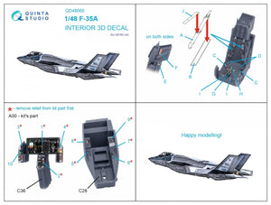 Quinta Studio QD48060 F-35A 3D-Printed &amp;amp; coloured Interior on decal paper (Meng) 1/48 – imagen 2