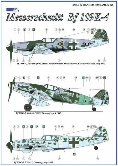 AML D32001 Kalkomania Messerschmitt Bf 109K-4 part I 1/32 – imagen 4