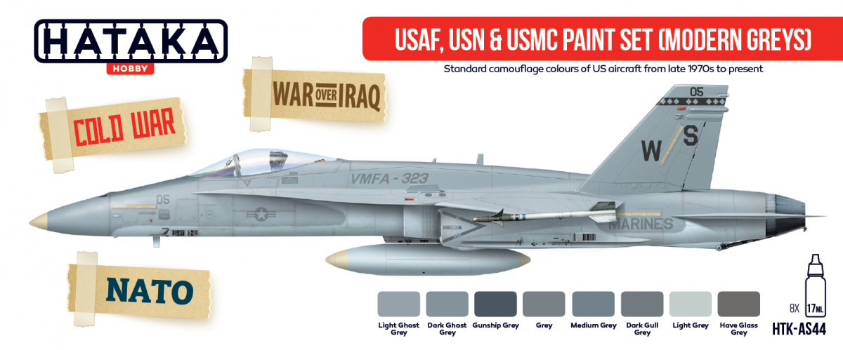 Hataka HTK-AS44 USAF, USN USMC paint set (modern greys) (8x17ml)