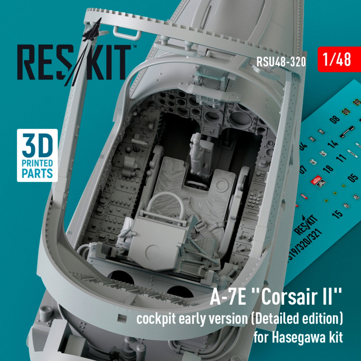 RESKIT RSU48-0320 A-7E &amp;quot;Corsair II&amp;quot; cockpit early version (Detailed edition) for Hasegawa kit (3D Printed)A-7E &amp;quot;Corsair II&amp;quot; cockpit early version (Detailed edition) for Hasegawa kit (3D Printed) 1/48 – imagen 2