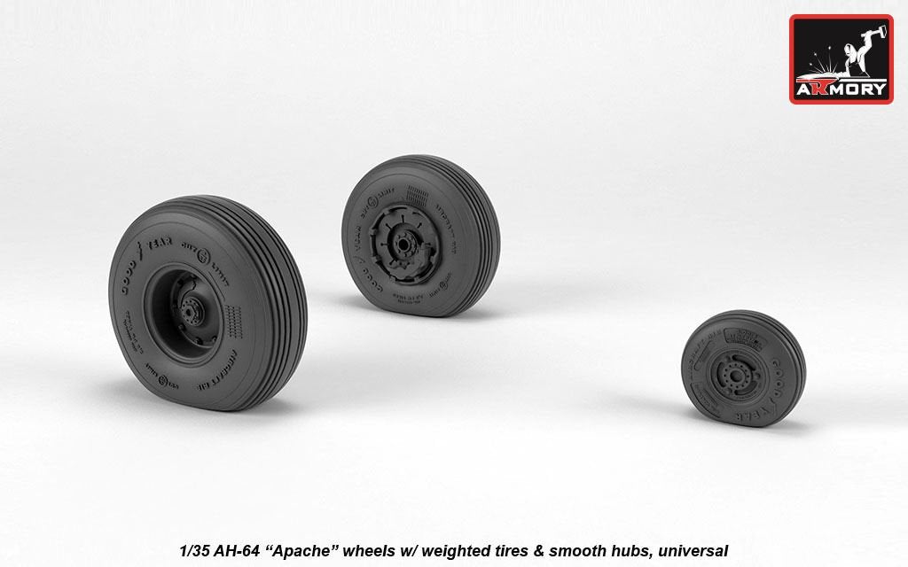 Armory Models AW35304 AH-64 Apache wheels w/ weighted tires, smooth hubs 1/35 – imagen 3