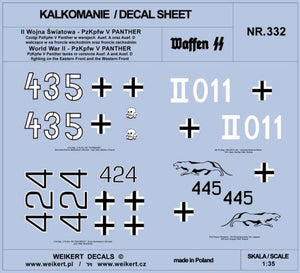 Weikert Decals DEC332 PzKpfw V Panther - Ausf. A and Ausf. D tanks - Eastern and Western Fronts 1/35