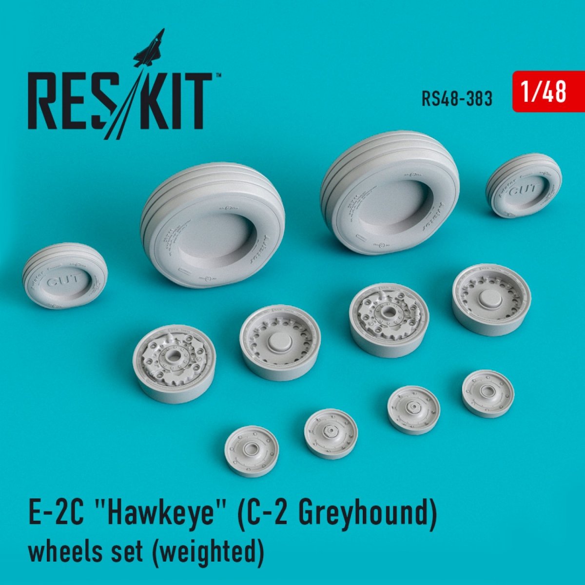RESKIT RS48-0383 E-2C "HAWKEYE" (C-2 GREYHOUND) WHEELS SET (WEIGHTED) 1/48