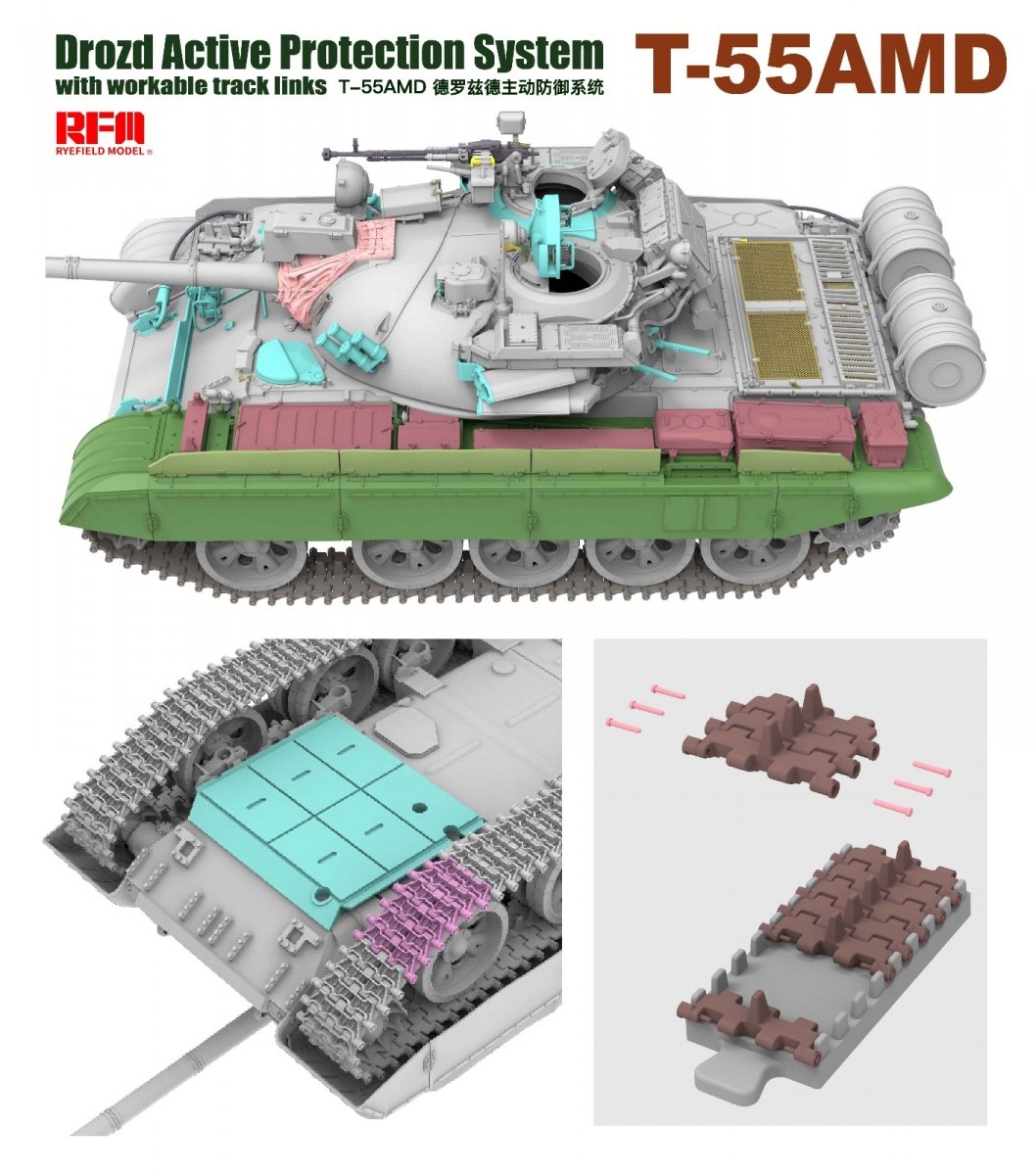 Rye Field Model 5091 T-55AMD Drozd APS w/workable track links 1/35 – zdjęcie 4