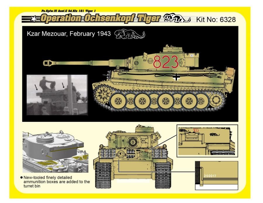 Dragon 6328 WWII German Pz.Kpfw.VI Tiger I Early Production 501 abt Operation Ochsenkopf 1/35 – imagen 8