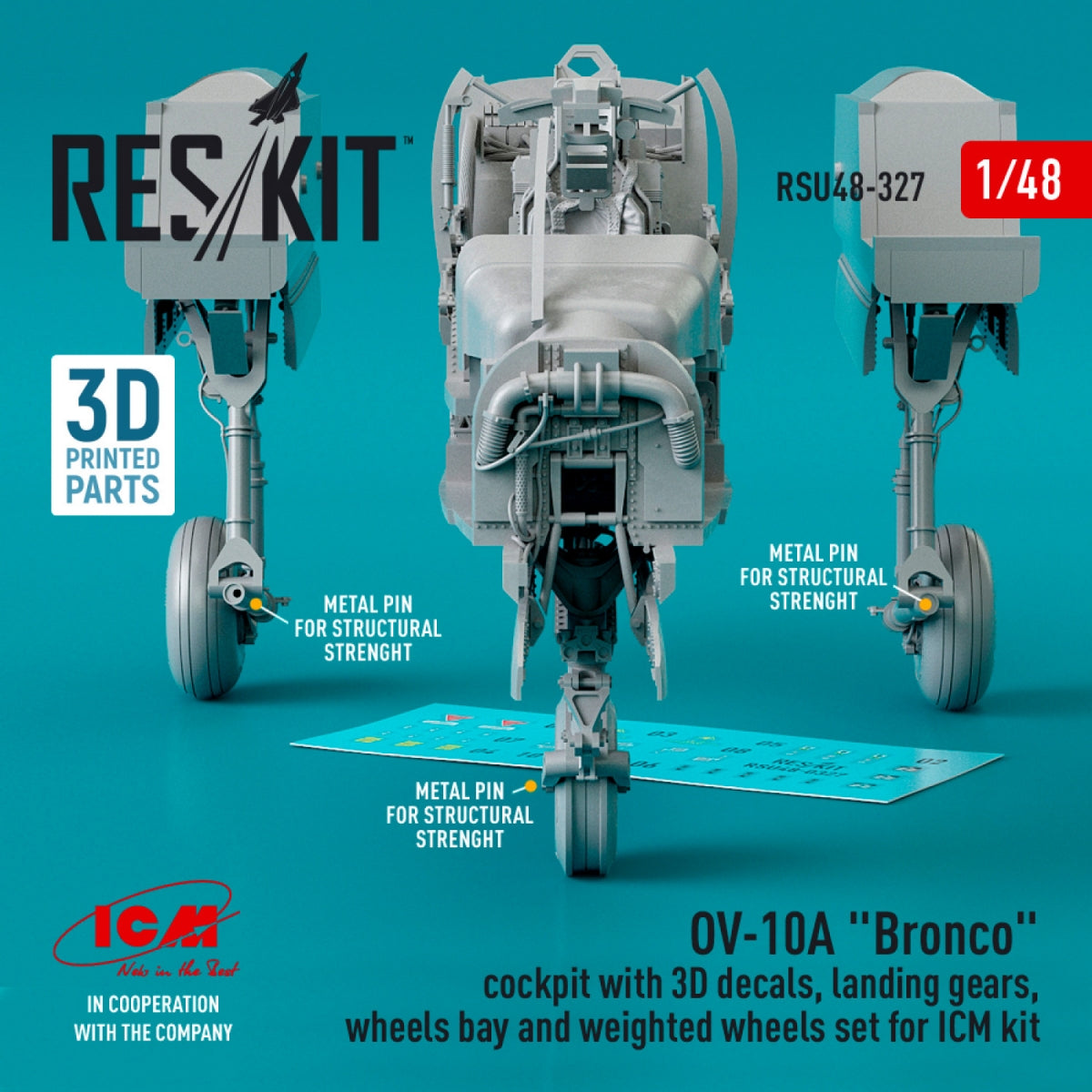 RESKIT RSU48-0327 OV-10A &amp;quot;BRONCO&amp;quot; COCKPIT WITH 3D DECALS, LANDING GEARS, WHEELS BAY AND WEIGHTED WHEELS SET FOR ICM KIT (3D PRINTED) 1/48 – Bild 2