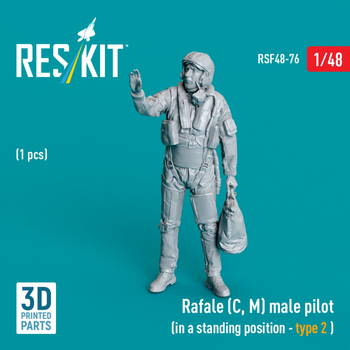 RESKIT RSF48-0076 Rafale (C, M) pilote masculin (position debout - type 2) (1 pièce) (Impression 3D) 1/48