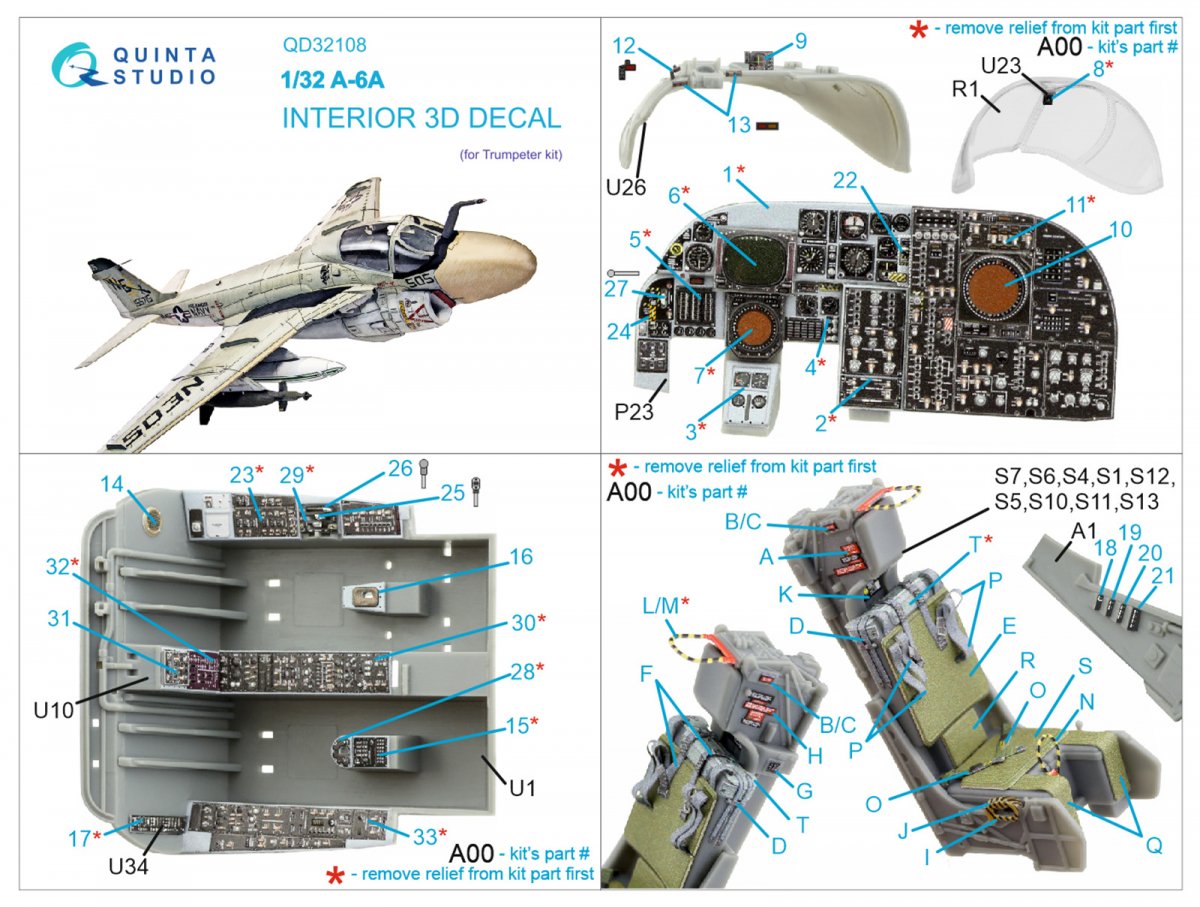 Quinta Studio QD32108 A-6A Intruder 3D-Printed &amp;amp; coloured Interior on decal paper (Trumpeter) 1/32 – Bild 12