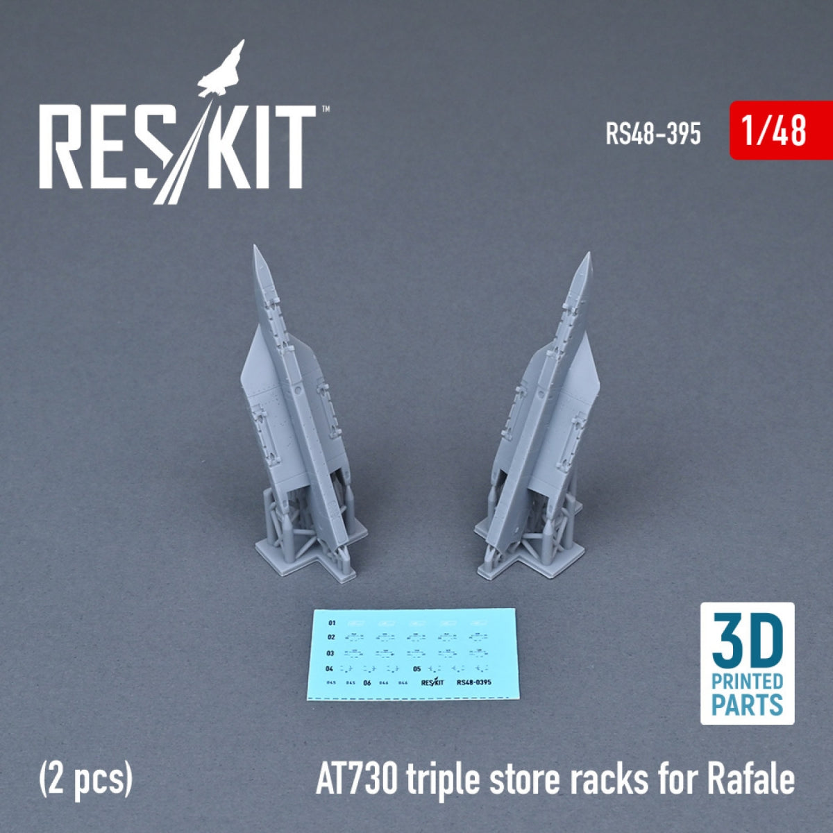RESKIT RS48-0395 AT730 TRIPLE STORE RACKS FOR RAFALE (2 PCS) (3D PRINTED) 1/48 – imagen 2