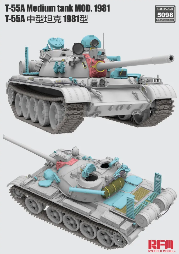 Rye Field Model 5098 T-55A Medium Tank Mod. 1981 with workable track links 1/35 – immagine 3