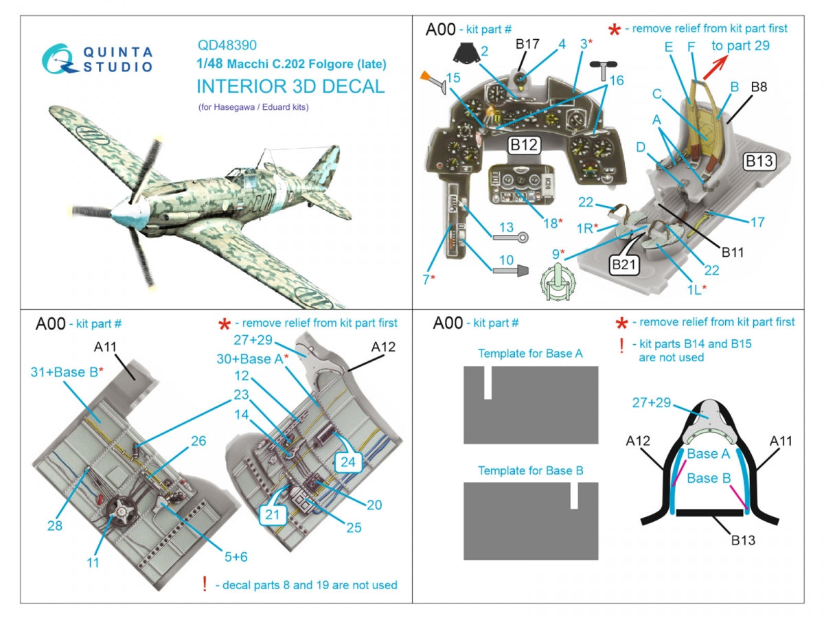 Quinta Studio QD48390 Macchi C.202 Folgore Late 3D-Printed &amp;amp; coloured Interior on decal paper (Hasegawa/Eduard) 1/48 – zdjęcie 2