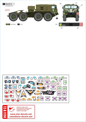 Star Decals 72-A1114 Guerre en Ukraine n° 3 Véhicules de transport ukrainiens 2014-2022. Transporteur de chars MAZ-537 et UAZ-452 Buhanka 1/72 – image 2