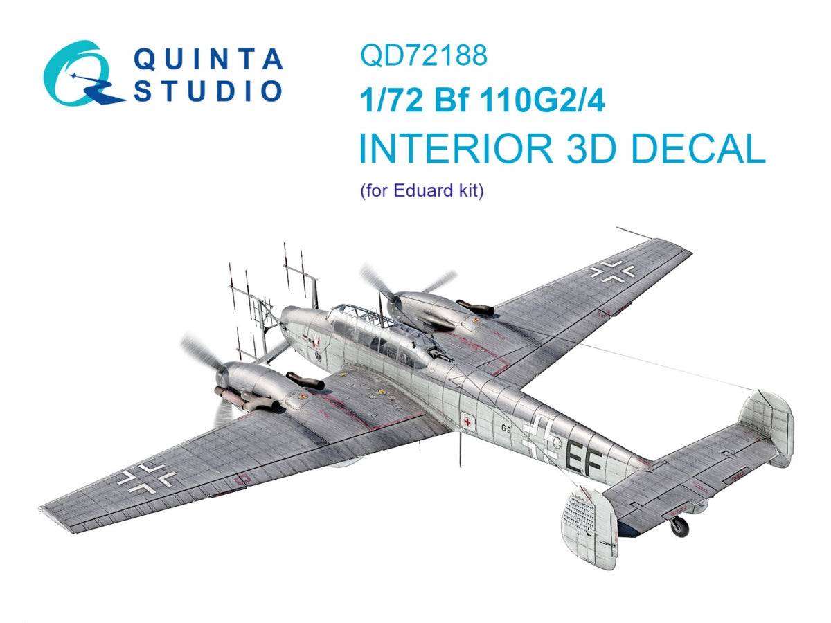 Quinta Studio QD72188 Bf 110G2/4 3D-Printed &amp;amp; coloured Interior on decal paper (Eduard) 1/72