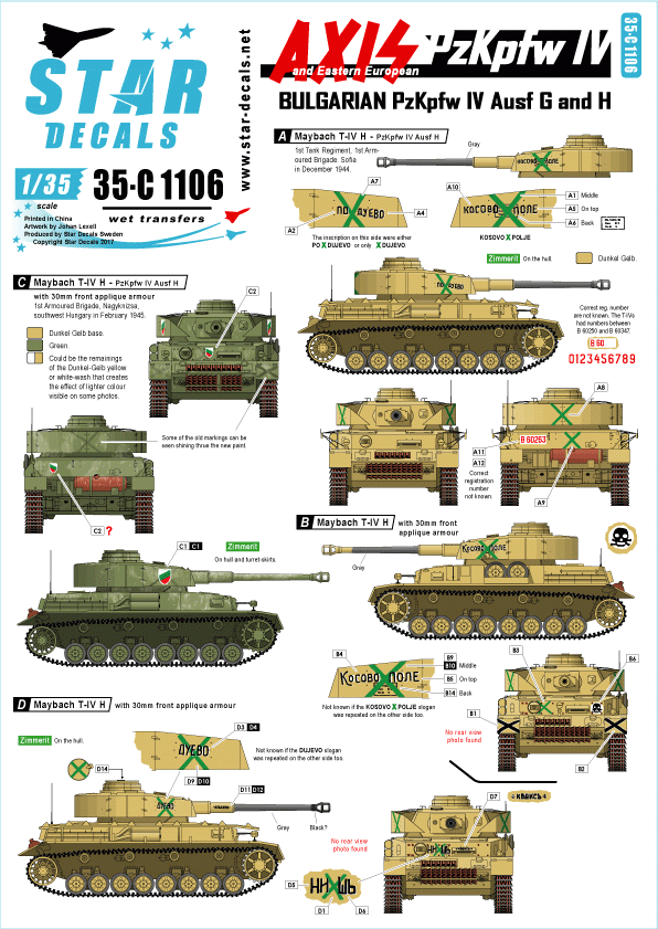 Star Decals 35-C1106 Axe et Europe de l&amp;#39;Est PzKpfw IV 1/35