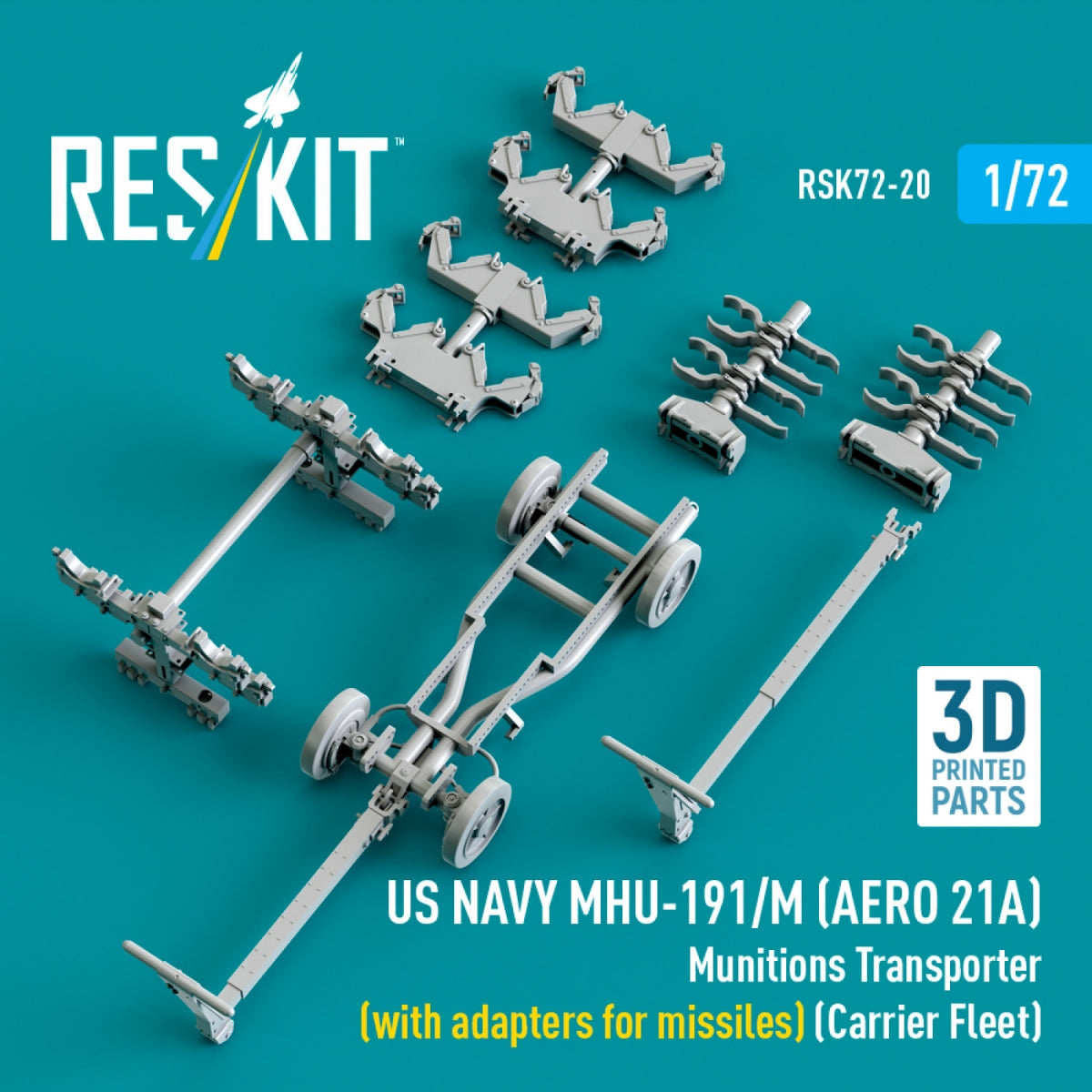 RESKIT RSK72-0020 US NAVY MHU-191/M (AERO 21A) Munitions Transporter (with adapters for missiles) (Carrier Fleet, C-130) (3D Printed model kit) 1/72 – Bild 4