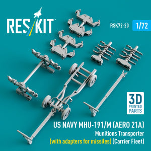 RESKIT RSK72-0020 US NAVY MHU-191/M (AERO 21A) Munitions Transporter (with adapters for missiles) (Carrier Fleet, C-130) (3D Printed model kit) 1/72 – Bild 4