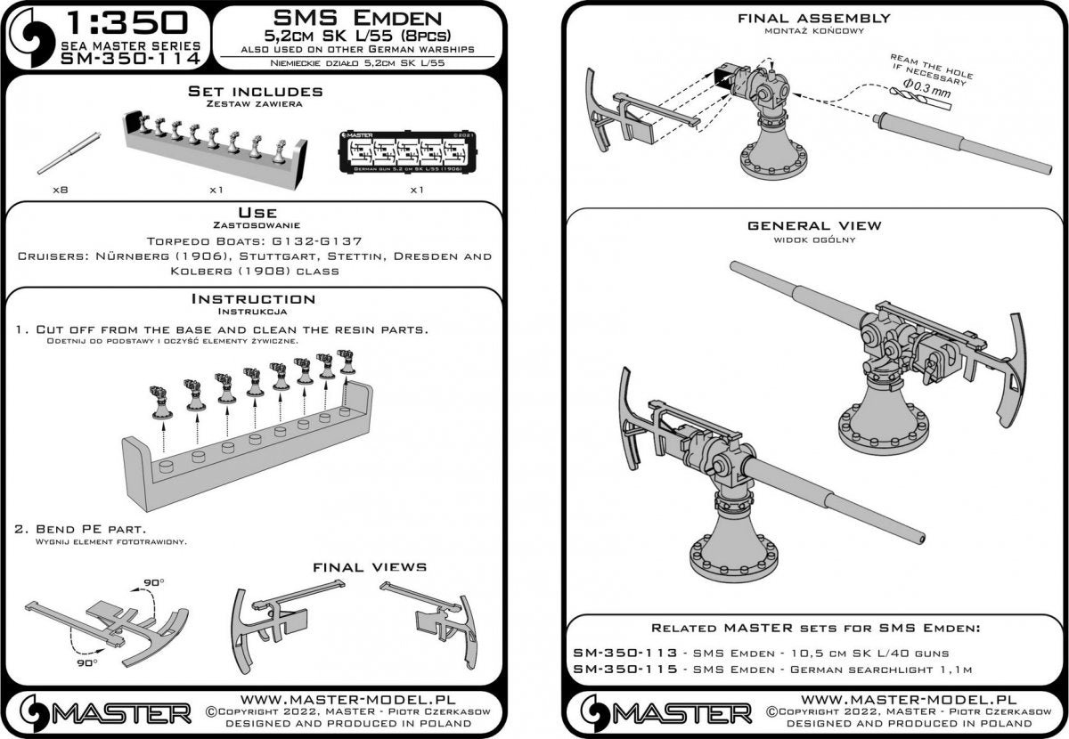 Master SM-350-114 SMS Emden - 5,2 cm SK L/55 guns 1/350 – immagine 7