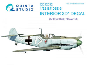 Quinta Studio QD32052 Bf 109E-3 3D-Printed &amp;amp; coloured Interior on decal paper (for Cyber-hobby/Dragon kit) 1/32
